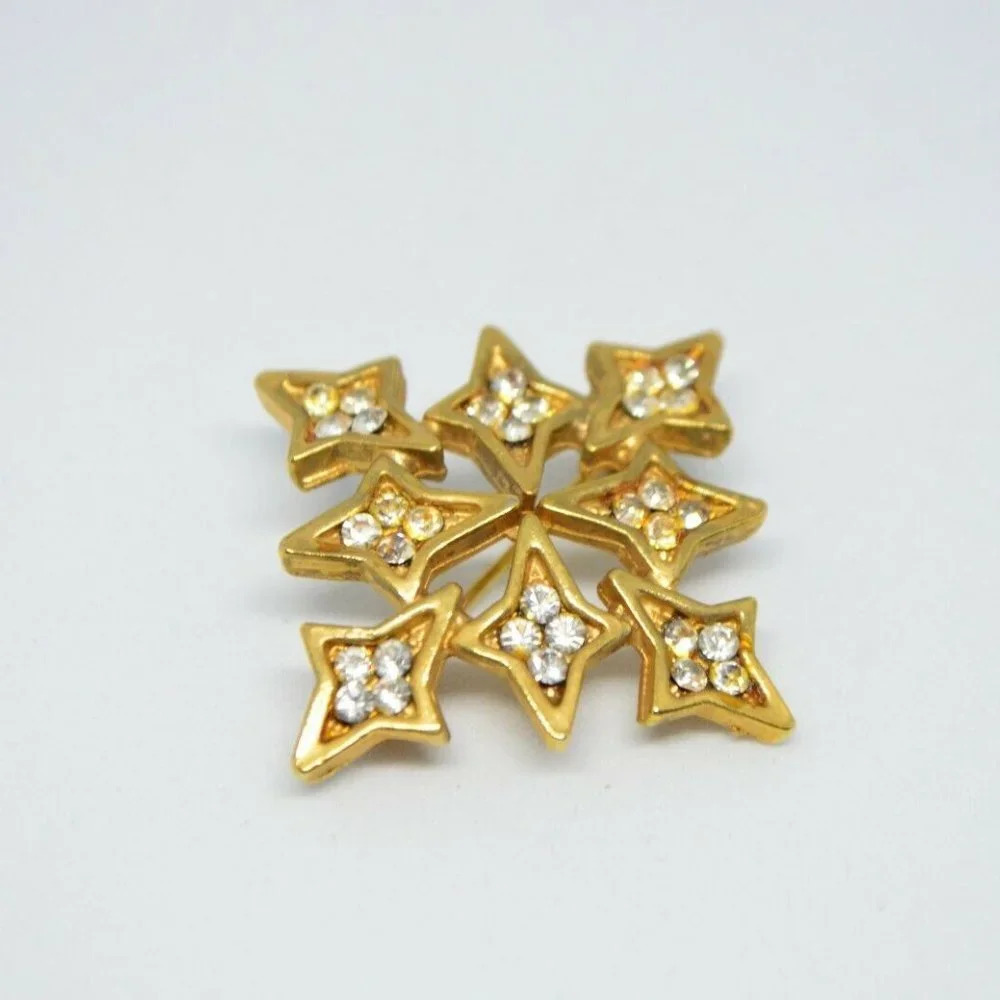 Clear Rhinestone Star Designed Cross Gold Tone - Picture 2 of 4